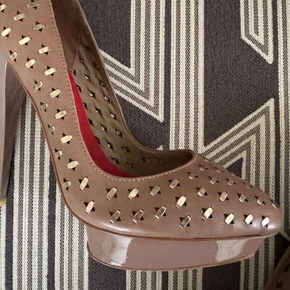VTG Charles Jourdan Nude Metal Pieces Platform Stilettos Size 7M - Picture 7 of 13